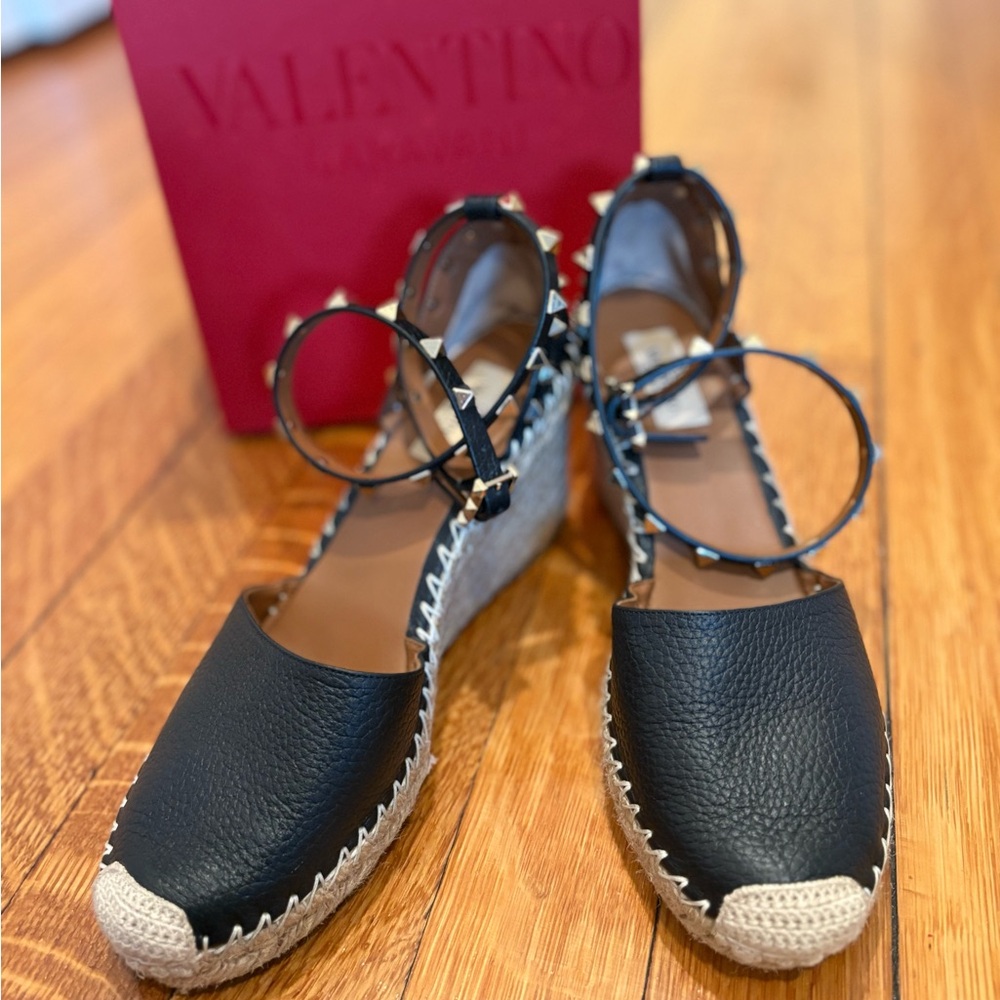Valentino Black Rockstud Espadrille Shoes